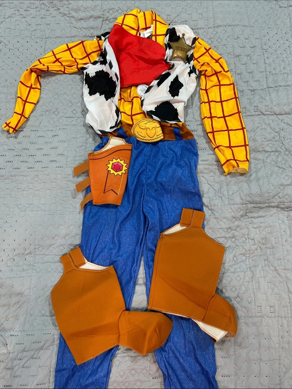 Pixar Disney Woody Yellow & Blue Kids Cowboy Costume 4 piece set